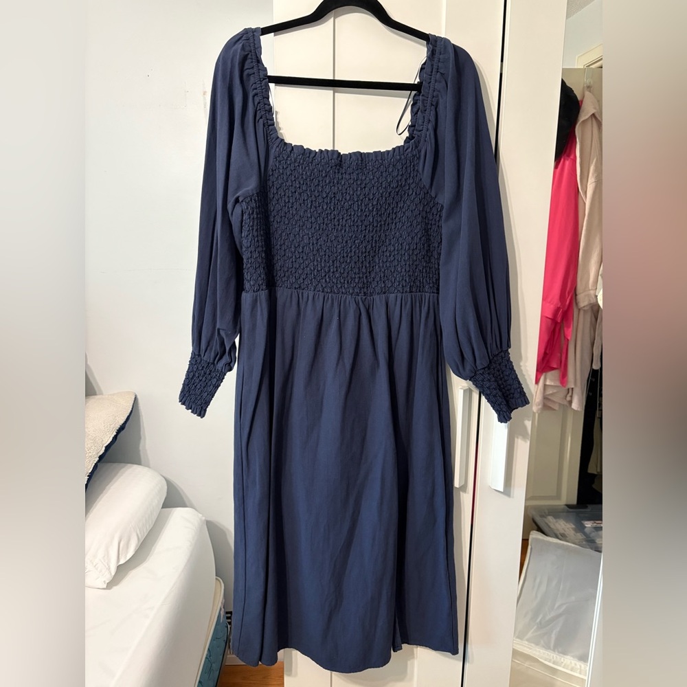 Elegant Navy Blue Smocked Dress